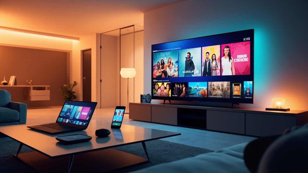 a television and laptop in a living room