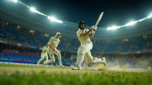 England cricketer Alice Capsey celebrating her match-winning innings with teammates Sophia Dunkley and Emma Lamb visible in background