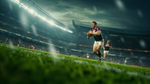 Henry Arundell executing an offloading pass during a Premiership Rugby match in rain-swept stadium conditions